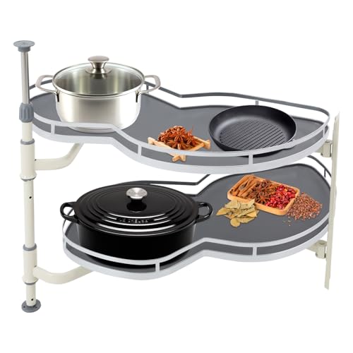 Swing Left Blind Corner Cabinet Organizer, 2-Tier Left Pull Out Kitchen Organizers for 33.86-inch Width Blind Cabinet, Adjustable Height, Soft Close, Withstand 33 lbs (Carbon Steel, Grey+White)