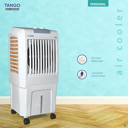 Image of Lazer 25 L Room /Personal Air Cooler (White, Tango Auto Swing) | 3 Side Honeycomb Cooling Pad | Cooler For Room /Home