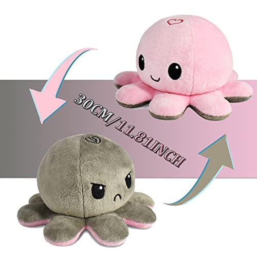 2 Stück Octopus Plüschtiere Zum Wenden – Niedliche Krake Spielzeuge Mit 2 Gesichtern (orange/schwarz & Rosa/schwarz)