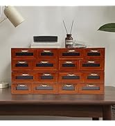 LOHISHILO 16-Drawer Wooden Storage Box with Clear Door, Literature Organizer 4Pcs 4-Slot Wooden D...