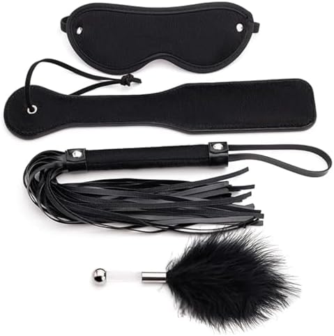 BDSM Kits Sex Bondage Set Adult Sex Toys for Couples, 4Pcs Bondage Restraints Sex Paddle Set with Eye Mask Sex Whip Spanking Paddle Feather Stick,BDSM Toys Sex Flogger Paddle for Couples Whip Sex Game