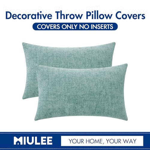 Image of MIULEE Pack of 2 Couch Throw Pillow Covers 12x20 Inch Soft Aqua Green Chenille Lumbar Pillow Covers for Sofa Living Room Spring Home Decor Couch Solid Dyed Cases