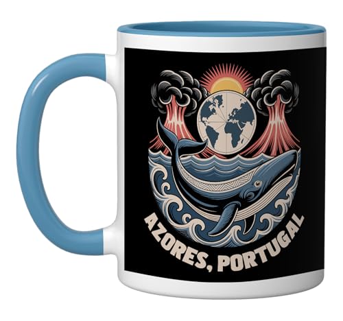 Taza de cerámica souvenir Azores Portugal azul/blanco miniatura 1