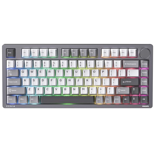 【国内正規品PHILIPS SPK8618】ゲーミングメカニカルキーボード3モード接続(2.4G/BT5.0/Type-C)81キー75%配列Gasket構造·5層消音·减震設計CNCアルミボディ Nanoコーティングメカニカルキーボード4000mAhPBTキーキャップRGBライトPrecision Center対応ゲーミングキーボードWin/Mac対応eスボーツ向けワイヤレスキーボード(グレー)