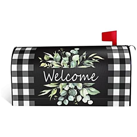 Spring Welcome Mailbox Covers Magnetic Standard Size 18" x 21", Buffalo Plaid Wreath Mailbox Covers Mail Wraps Cover Letter Post Box for Gardern Yard Outdoor Decor Cover