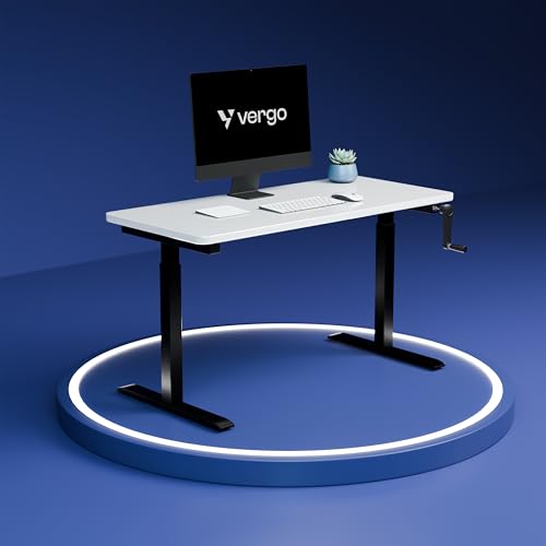 Image of Vergo Move M1 Manual Height Adjustable Table, Standing Desk for Work from Home, Hand Crank Office Table with 2 Stages, 80 Kg Load, 2 Year Warranty, (White, 1200 x 600mm / 25mm Thick)