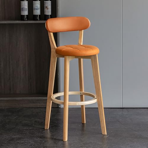 OZBME Juego de 2 taburetes de Bar de Piel sintética marrón con Asiento Acolchado y Patas de Madera Maciza. Reposapiés para Isla de Cocina, Comedor, 28 cm (Juego de 1 Naranja).