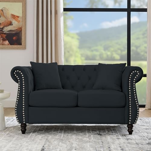 eluvatery 59" Chesterfield Loveseat Velvet Sofa for Living Room,2-Seater Sofa
