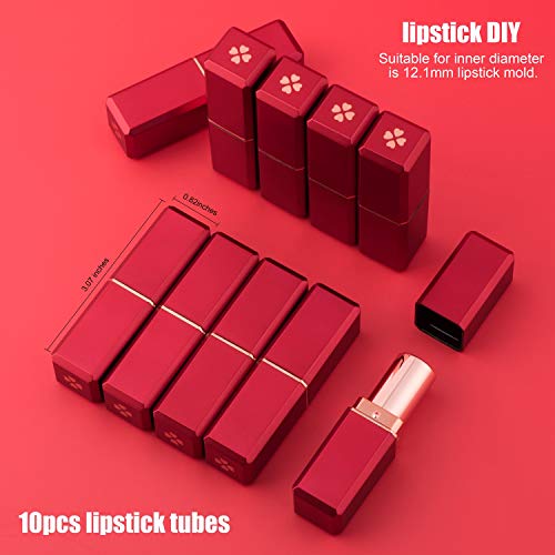 Allwon 10Pcs Red Empty Lipstick Tubes Diy Lip Balm Container (Square Tube) #TOP1