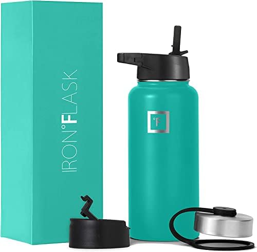 Iron Flask Sports Water Bottle - 945 ml, 3 Lids (Straw Lid), Vacuum Insulated Stainless Steel, Double Walled, Thermo Mug, Metal Canteen