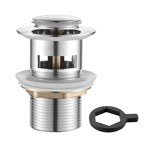 Ibergrif Tapón Desagüe Lavabo con Rebose, Válvula Click-Clack Cromada para Lavabo con Orificio de Desagüe y Rebose 41-50 mm, Instalación sin Herramientas, M20503