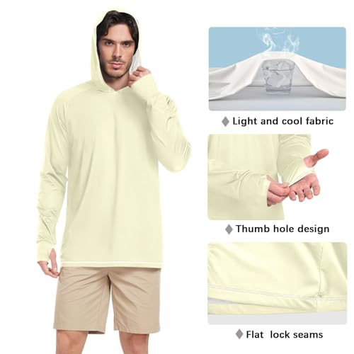 Champagne Yellow Sun Protection Hoodie for Men, Light Hoodie, Cooling Hoodie for Men, Mens Running Hoodie4