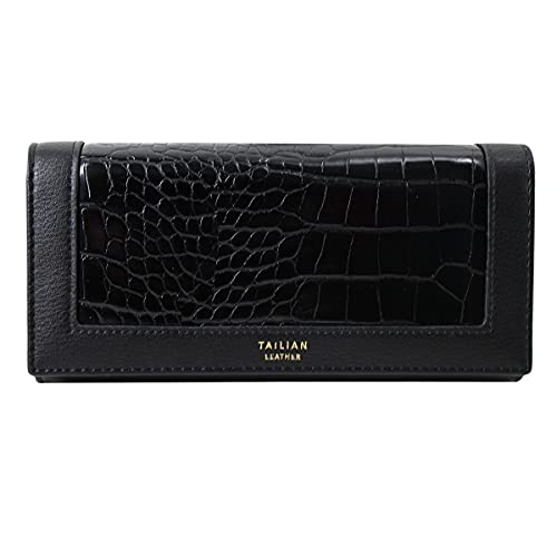 Faux Leather Crocodile Alligator Pattern Wallet with Phone Pocket for Women, Black