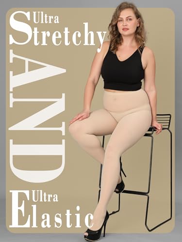 Image of HONENNA Queen Plus Size Tights Semi Opaque Control Top High Waist Stockings Nylons Pantyhose for Women 1X 2X 3X 4X 5X 6X