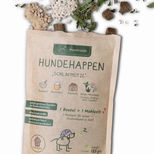 Hunderunde – Hundehappen Schlafmütze 3×125 g – vegane Hundeleckerli mit Hanf, Baldrian & Kamille – reich an B-Vitaminen – glutenfrei & beruhigend – ideal für Sensible Hunde – entspannende Hundesnacks