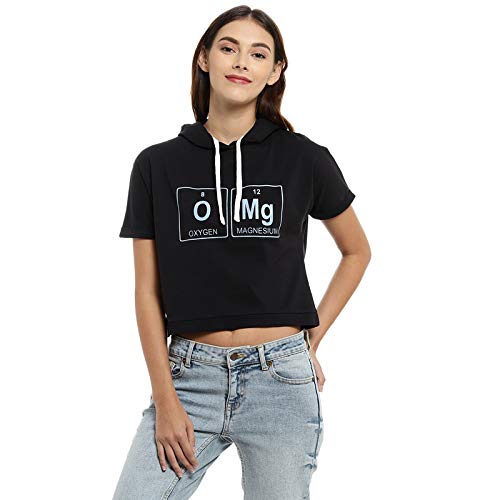Image of PINACOLADA Women's Hooded Cropped Top for Casual Wear | Crew Neck | Short Sleeve |Poly Cotton Top Crafted with Regular Sleeve & Comfort Fit for Everyday Wear