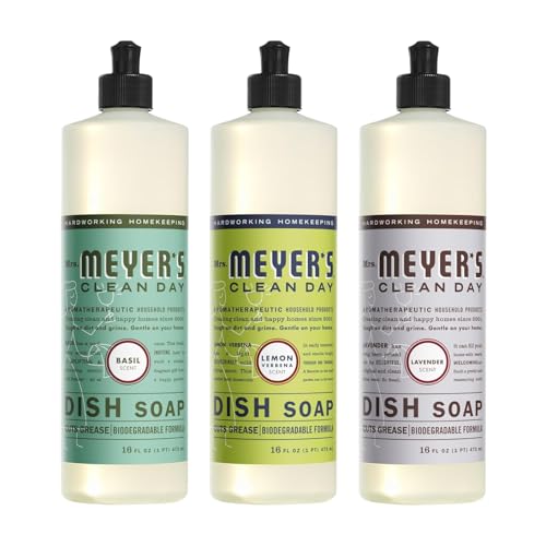 Image of Mrs. MEYER'S Signature Scents 3-Piece Liquid Dish Soap Set Refreshing Lemon, Soothing Lavender, and Fresh Basil (16 oz Each)