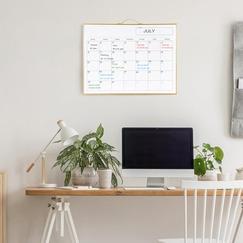 Image of TSJ OFFICE White Board Calendar - 12 X 16 Inches Magnetic Dry Erase Board Monthly Calendar, Double Sided Whiteboard with a Handle, to Do List Notepad for Office, Home, School, Gold Aluminum Frame