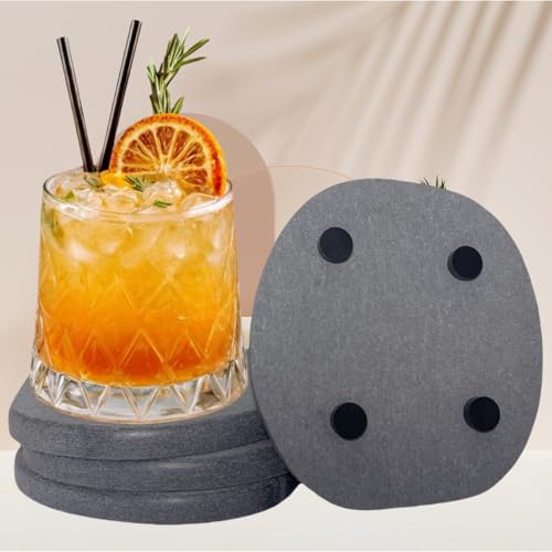 Irregularity Coasters Set of 6, Natural Diatomaceous Earth Absorbent Table Protectors for Drinks, Instant Dry Stone Drink Mats with Removable Desk Base (Grey)