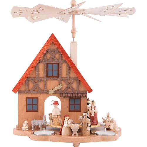 Richard Glässer Pirámide de Navidad de Mesa con diseño de los Montes Metálicos Seiffen Hauspyramide Christi Geburt, 16240