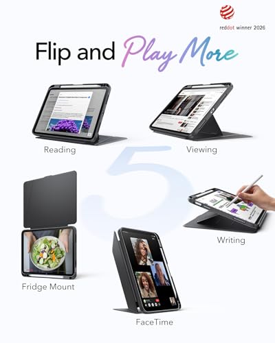 Image of ESR for iPad A16 Case, iPad 11th /10th Generation Case (2025 /2022) 11 Inch /10.9 Inch, Vertical Stand Cover with Pencil Holder, Ultra-Stable Magnetic Cover, Multi Stand Angles, Flip Series, Black