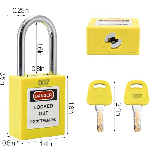 WUWEOT 10 Pack Lockout Tagout Locks, Keyed Different Loto Locks, Yellow Electrical Lock Out Tag Out Padlocks with 2 Keys Per Lock for Lockout Tag Out Stations and Devices (OSHA Compliant) by WUWEOT - Image 2