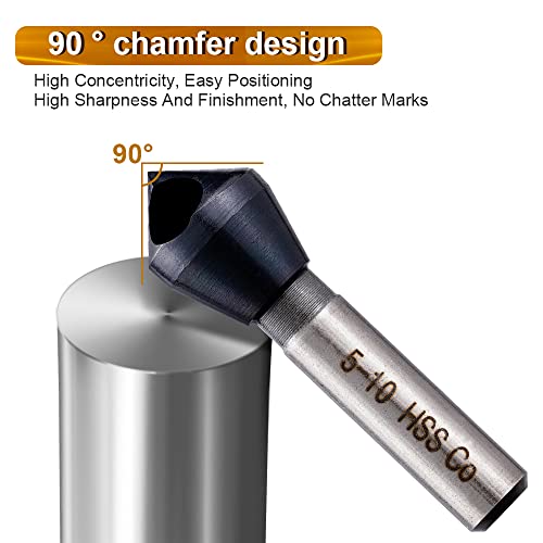 Sinyeenglon 1Pc Countersink Drill Bit For Metal Stainless Steel Wood Copper Plastic Resin Durable And Sharp 90 Degree Point Angle M35 Cobalt Tialn Coated Round Shank Deburring Chamfer Tool (5-10) #TOP2