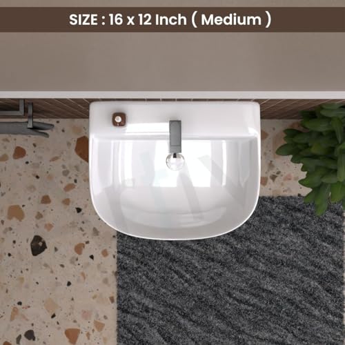 Image of Artiva Ceramic Wash Basin for Bathroom /Wall Hung Basin /Basin for Bathroom, Hotel /White Wallmount Sink / (White Colour 16 x 12 x 5 Inch)
