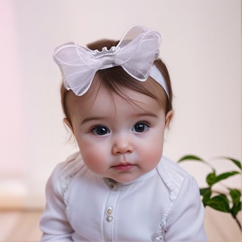 Delicate Lace Floral Baby Girl Headbands 2-3 pcs Newborn Infant Toddler Elastic Hair Band Set Baby Shower Birthday Christenings Gift Hair Accessories (White C, 2 pcs)4