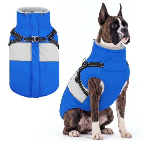 Image of AOFITEE Dog Coat Warm Dog Jacket with Harness Built in Pet Puffer Jacket XS