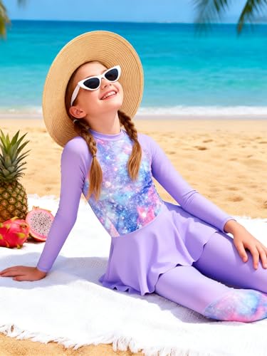 Image of GRACE KARIN Girls Long Sleeve Swimsuit Mermaid Bathing Suit Rash Guard Swimwear 4 Piece Size 5-12