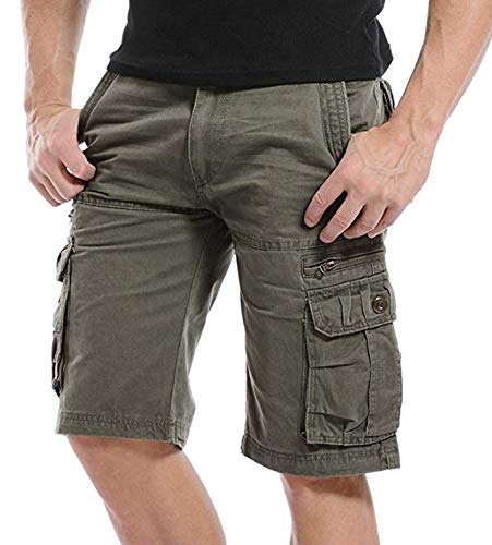 Kuson Hommes Shorts Bermudas Cargo Outdoor Coton Casual Lâche avec Poche Army Vert FR 42