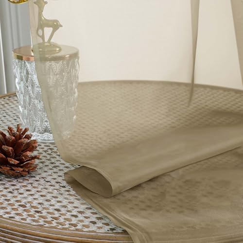 Image of OWENIE Extra Long Taupe Sheer Curtains 96 Inches Long 2 Panels Set, Soft Lightweight Airy Voile Sheer Curtain for Bedroom Living Room, Rod Pocket Solid Color Farmhouse Curtains, 59 inch Wx96 L Inch