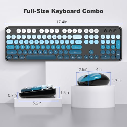 Image of Wireless Keyboard and Mouse Combo, 2.4GHz Gradient Colorful Full-Size Retro Typewriter Keyboard with Wireless Mouse for PC /Desktop /Laptop /Windows (Black Blue)