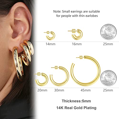 Wowshow Gold Hoop Earrings for Women 14K Gold Plated Hoops Chunky Open Hoops Earrings Lightweight2
