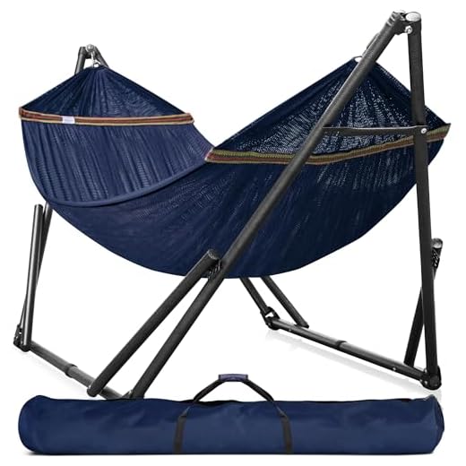 Tranquillo Double Hammock with Stand Included for 2 Persons/Foldable Hammock Stand 600 lbs Capacity Portable Case - Inhouse, Outdoor, Camping, Aegean