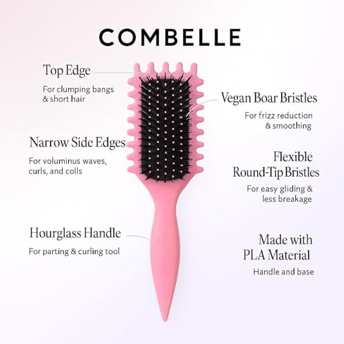 Image of Combelle 5-in-1 Curl Hair Brush | Vegan Boar Bristles | Bio-Based PLA Handle | Detangling, Defining & Frizz Control for Curly & Wavy Hair | For Men & Women - Red