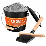 FEED GARDEN 1.5 Gallon Ash Bucket for Fireplace with Lid, Shovel & Hand Brush - Small Heavy Duty Powder-Coated Galvanized Ash Can for Wood Stove, Pellet Stove, Fire Pit & Grill Cleanup Black
