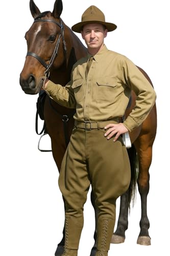 Men’s Vintage Breeches Pants – Classic Military Riding Jodhpurs | Equestrian, Horse Riding, Steampunk & Costume Pants (US, Numeric, 46, Regular, Regular, Khaki)