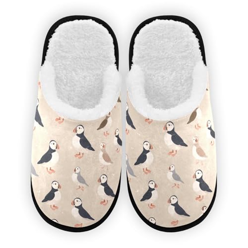 Beige Cartoon Puffins Slippers For Women Men Soft Memory Foam Non-Slip Animal Winter Indoor House Shoes Travel Slipper
