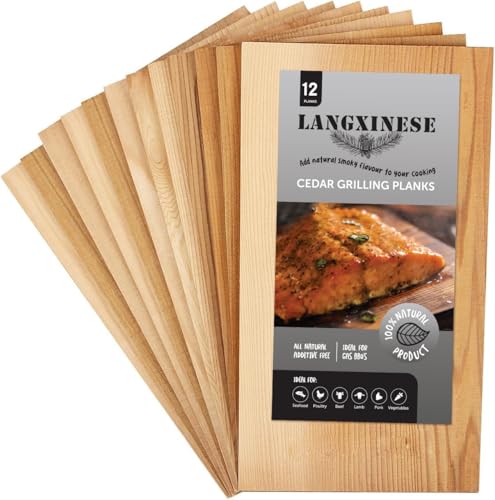 Langxinese Größere Zedernbretter zum Grillen von Lachs, 27,9 x 14,6 cm, besseres Räuchern, fügen Sie Lachs, Gemüse, Restaurantmenge, 12 Stück