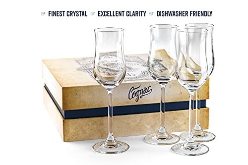 Cognac Brandy, Tequila And Dessert Wine Snifter Glasses | Set Of 4 Small Tasting Tulip Copitas For Sipping Armagnac, Spirits, Madeira, After Dinner Drink | Mini Stemmed Nosing Sniffers For Liquor #TOP3