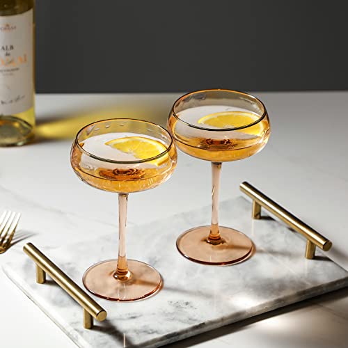 Everest Global Gold Rimmed Champagne Coupe Glasses Drinking Vintage Art Deco Excellent Addition To Your Home Bar 7.8 Oz(Light Pink) Classic Stemmed Gift For Women. #TOP2