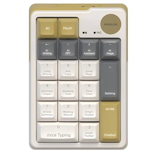 MIMOUSE Wireless Mechanical AI Numeric Keypad with Voice Typing Text Translation for Laptop Mac Windows Linux, Mini Bluetooth Number pad One Handed Portable AI Numpad for Office Workers/Lawyers