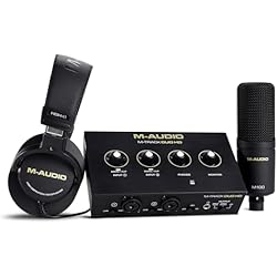 M-AUDIO M-Track Duo HD Audio Interface, M100 Condenser Microphone and HDH41 Studio Monitoring Headphones for Recording, Producers, Content Creators and Podcasters