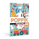 POPPIK 1841150 Sticker-Poster, Bauernhof, interaktives Lernposter mit Aufklebern, mehrsprachiges Tierposter, für Kinder ab 3 Jahren, 68 x 100 cm