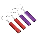 PATIKIL Emergency Whistle, 4 Pack Loud Sound Aluminum Keychain Whistles Outdoor Safety Survival Whistle for Camping Hiking, Red, Purple