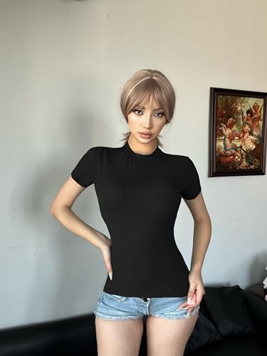 5 Pack Shirts for Women Crew Neck Short Sleeve T Shirts Casual Basic Fitted Stretchy Tops Fashion Clothes 20252