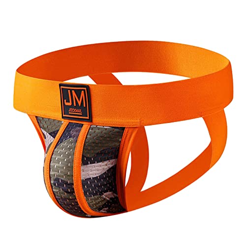 WENKOMG1 Mens Jock Straps,Hot Sexy Gay Wide Belt G String Thongs Camouflage Breathable Pouch Solid Jockstraps For Men(Orange,X-Large)