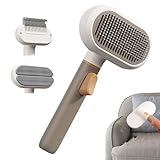 Pet Grooming Brush - Non Slip Three Head Design | Hair Removal Comb System | Undercoat Massaging Tool | Animal Care Device For Short Long, Bathing With Comfort Grip